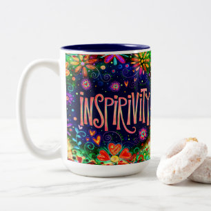 Fun Colourful Floral Inspirivity Two-Tone Coffee Mug