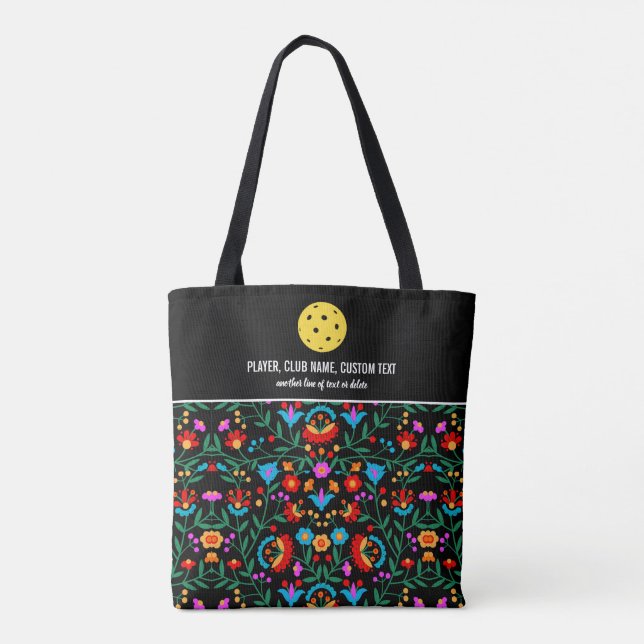 Fun Colourful Floral Print Custom Pickleball Paddl Tote Bag (Back)