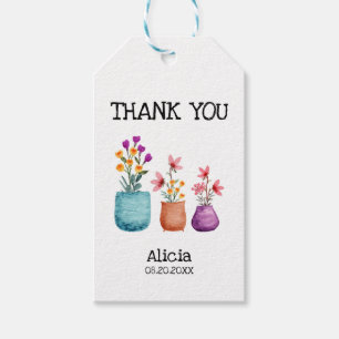 Fun & Colourful Flower On Pot Watercolor Thank You Gift Tags