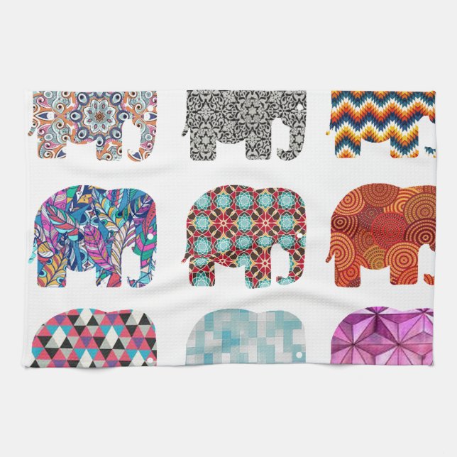 fun colourful funky elephant design tea towel (Horizontal)