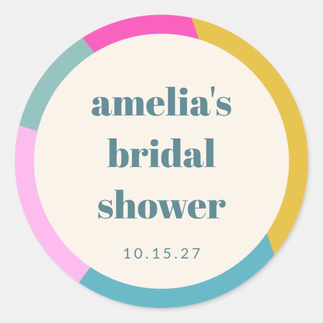 Fun Colourful Geometric Unique Custom Bridal Showe Classic Round Sticker (Front)