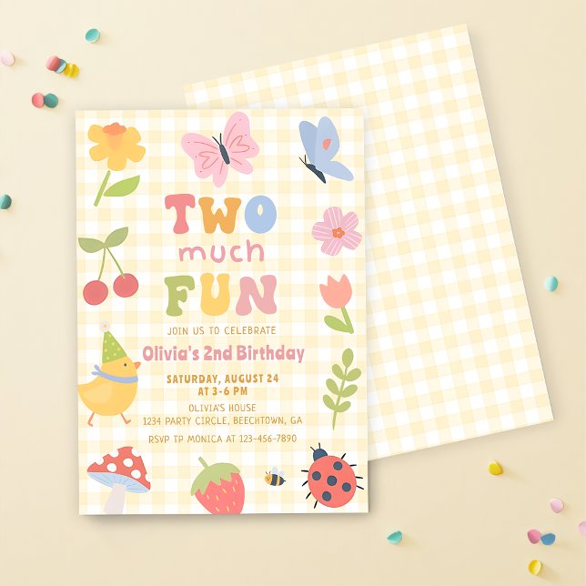 Fun Colourful Gingham Girl 2nd Birthday Invitation (Creator Uploaded)