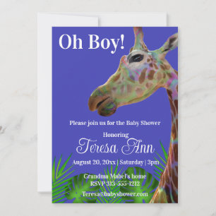 Fun colourful Giraffe baby shower Invitation