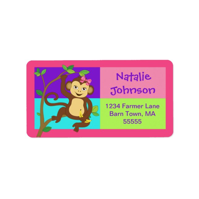 Fun Colourful Girl Monkey Address Label (Front)
