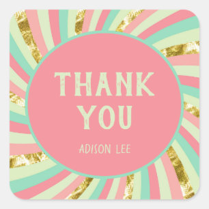 Fun Colourful Gold Pink Small Business Thank You  Square Sticker