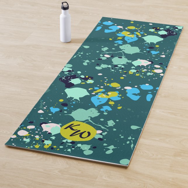 Fun Colourful Green Splatter Initals Yoga Mat (In Situ)