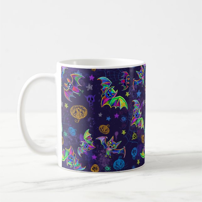Fun  colourful Halloween neon bats Coffee Mug (Left)