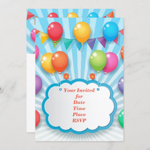 Fun Colourful Happy Birthday Balloons Invitation