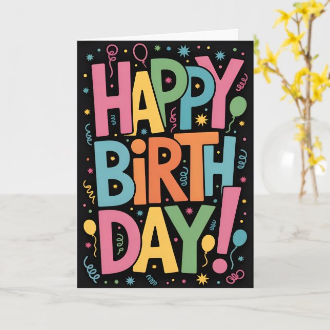 Fun Colourful Happy Birthday Card (Yellow Flower)