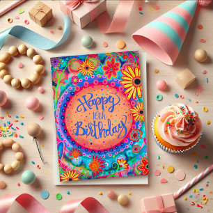 Fun Colourful Happy Birthday Floral Custom Age Card