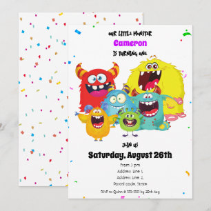 Fun & Colourful Happy Cute Monster Birthday Party Invitation
