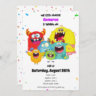 Fun & Colourful Happy Cute Monster Birthday Party Invitation