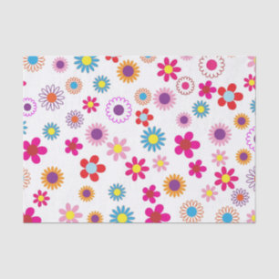 Fun Colourful Happy Flowers on White Background Tissue Paper