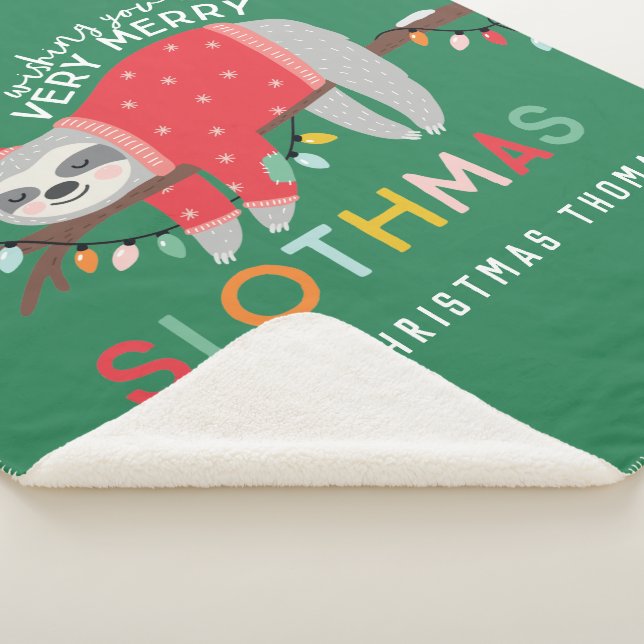 Fun colourful holiday modern sloth christmas sherpa blanket (3/4)