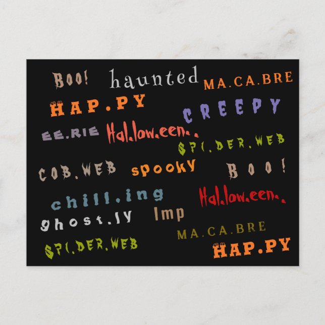 Fun & Colourful Holiday Typography Halloween Spiri Postcard (Front)