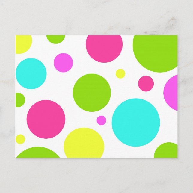 Fun Colourful Hot Pink Blue Green Polka Dots Postcard (Front)