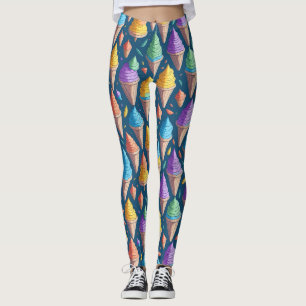 Fun Colourful Ice Cream Cone Sweet Dessert Pattern Leggings
