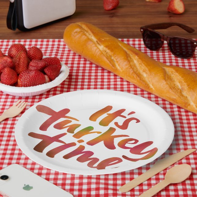 Fun Colourful It is Turkey Time Thanksgiving Dinne Paper Plate (Picnic)