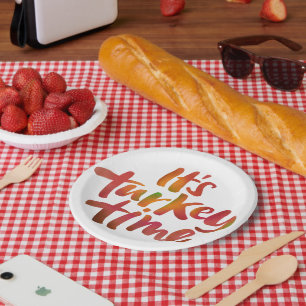 Fun Colourful It is Turkey Time Thanksgiving Paper Plate