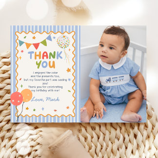 Fun Colourful Kids Birthday Photo Thank You Card