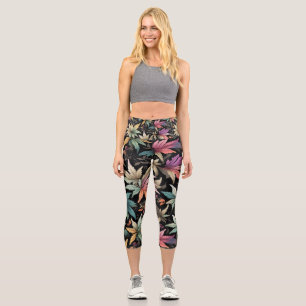 Fun Colourful Leaves Capri Leggings