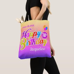 Fun Colourful Letters Happy Birthday Name on PINK Tote Bag