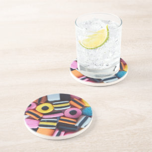 Fun, colourful, liquorice allsorts candy coaster