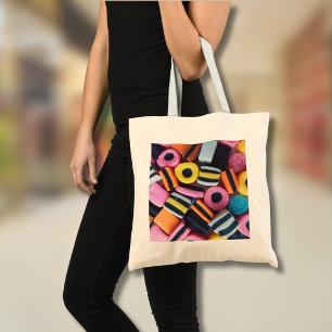 Fun, colourful, liquorice allsorts candy tote bag