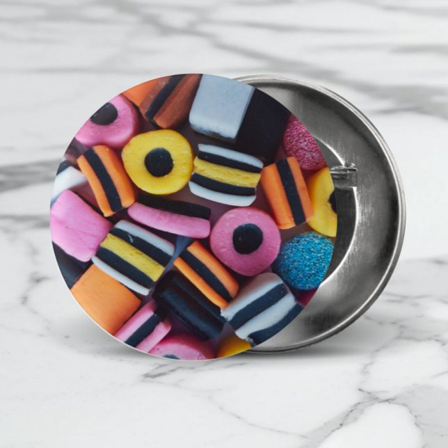 Fun, colourful, liquorice candy 3 cm round badge (Other items available with this 'sweet' licorice design!)
