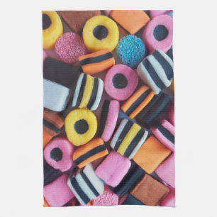 Fun, colourful, Liquorice   Liquorice Allsorts Tea Towel