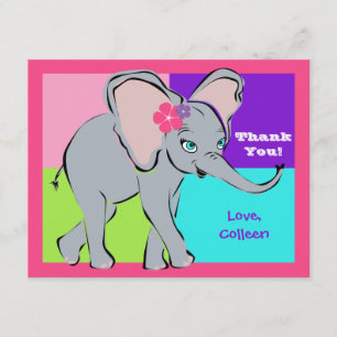 Fun Colourful Little Girl Elephant Note Card