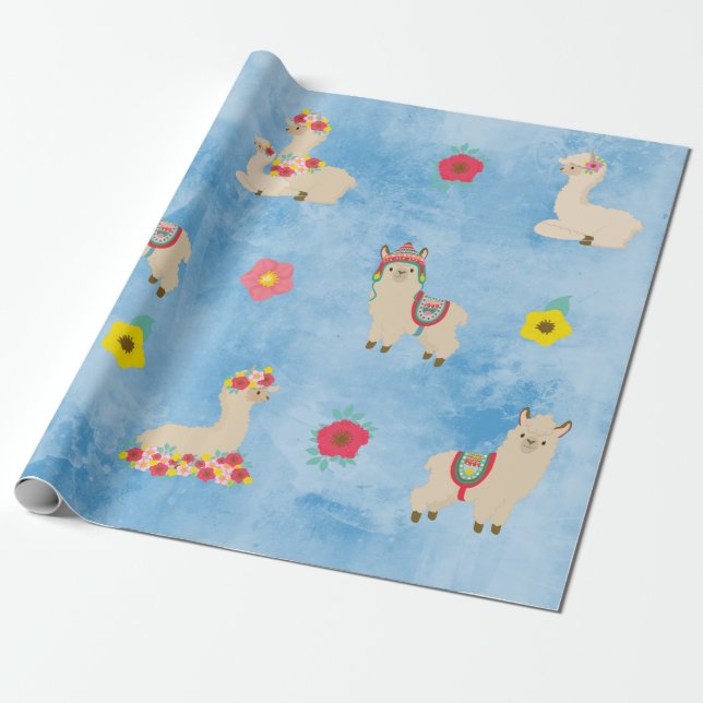 Fun Colourful Llama Alpaca Trendy Popular Wrapping Paper (Unrolled)