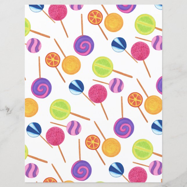 Fun Colourful Lollipops on White Scrapbook Paper (Front)