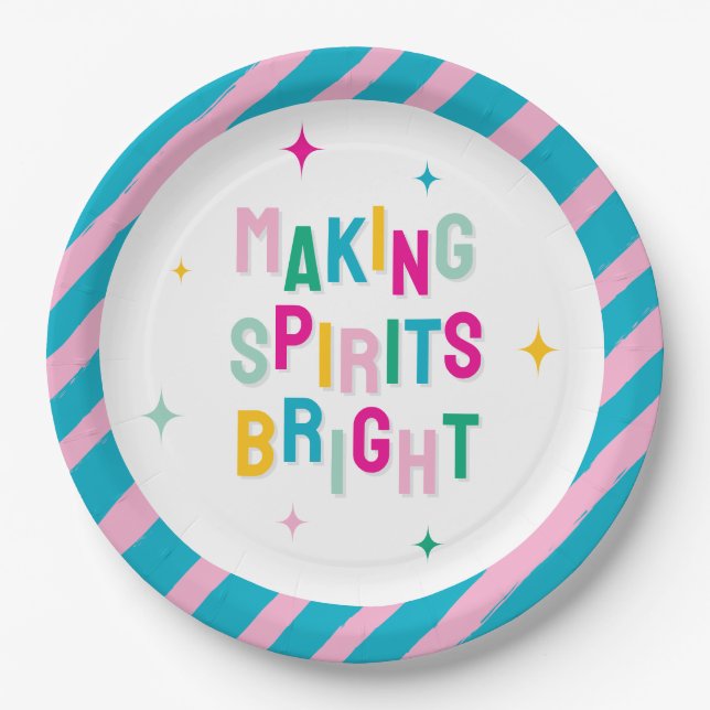 Fun Colourful Making Spirits Bright' Christmas Paper Plate (Front)