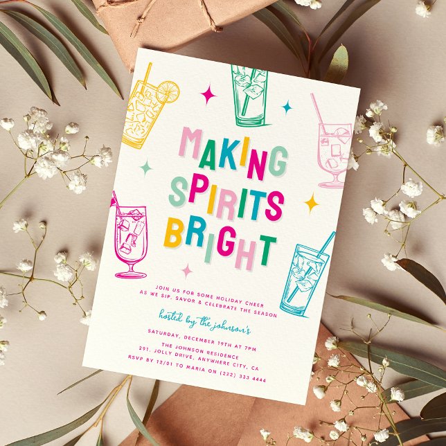 Fun Colourful Making Spirits Bright Christmas Part Invitation (Creator Uploaded)