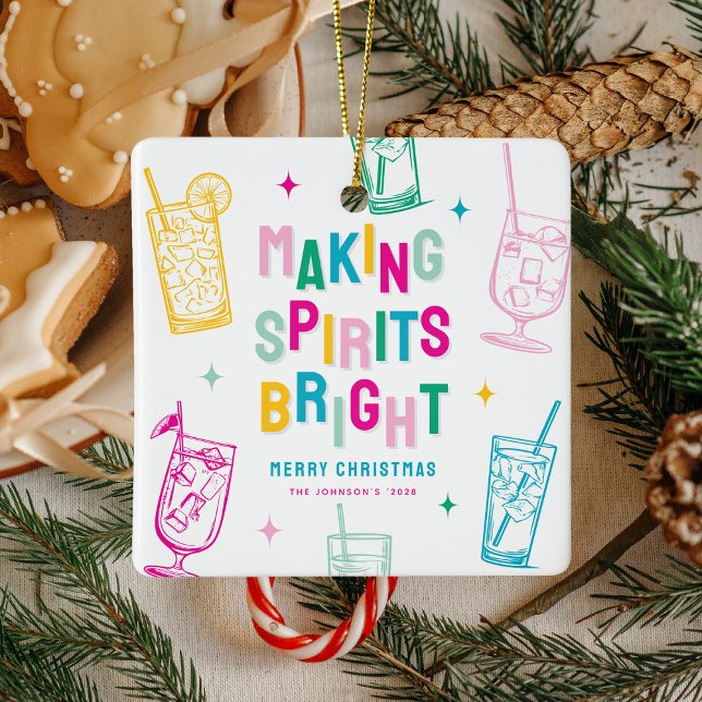 Fun Colourful Making Spirits Bright Photo Christma Ceramic Ornament (Creator Uploaded)