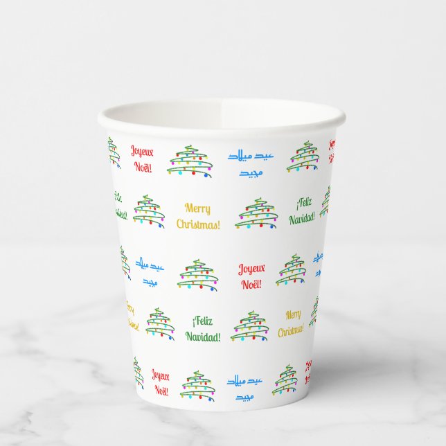 Fun Colourful Merry Christmas & Christmas Tree Paper Cups (Left)