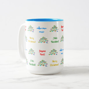 Fun Colourful Merry Christmas & Christmas Tree Two-Tone Coffee Mug