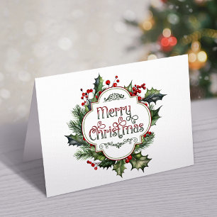 Fun Colourful Merry Christmas Holly Script Holiday Card