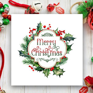 Fun Colourful Merry Christmas Holly Script Holiday Card
