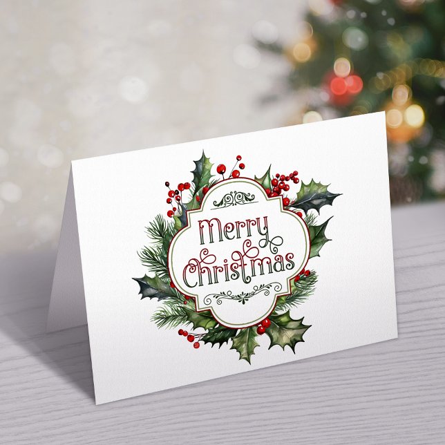 Fun Colourful Merry Christmas Holly Script Holiday Card (Creator Uploaded)