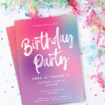 Fun Colourful Modern Kids Birthday Party Invitatio Invitation<br><div class="desc">This modern kids birthday party invite features a colourful gradient background in shades of pink, aqua, and purple with white brush script and modern typography. The white brush script greeting says "Birthday Party". You can also remove the gradient background and replace it with a solid colour of your choosing. You...</div>