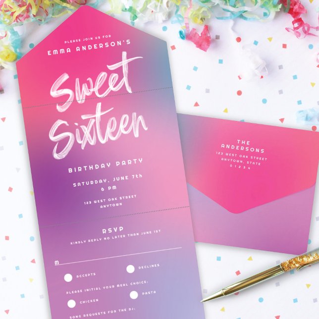 Fun Colourful Modern Sweet Sixteen Birthday Party All In One Invitation (Fun Colorful Modern Sweet Sixteen Birthday Party All In One Invitation)