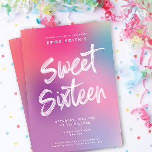 Fun Colourful Modern Sweet Sixteen Birthday Party Invitation