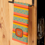 Fun Colourful Monogram Initial Striped  Tea Towel<br><div class="desc">Cute Personalised Stripe Pattern Modern tea towel. These colourful kitchen towels are perfect to add some colour to your kitchen. Pair it with a bottle of wine and it makes a great personalised gift for friends, family, coworkers, neighbours, etc. The custom monogram area can be changed to a name or...</div>
