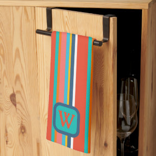 Fun Colourful Monogram Initial Striped  Tea Towel