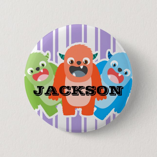 Fun Colourful Monsters Personalised Kids 6 Cm Round Badge (Front)