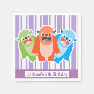 Fun Colourful Monsters Personalised Kids Birthday Napkin