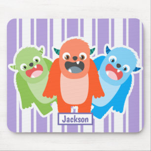 Fun Colourful Monsters Personalised Kids Mouse Mat