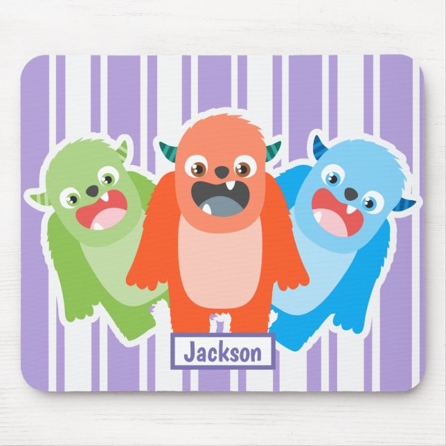 Fun Colourful Monsters Personalised Kids Mouse Mat (Front)